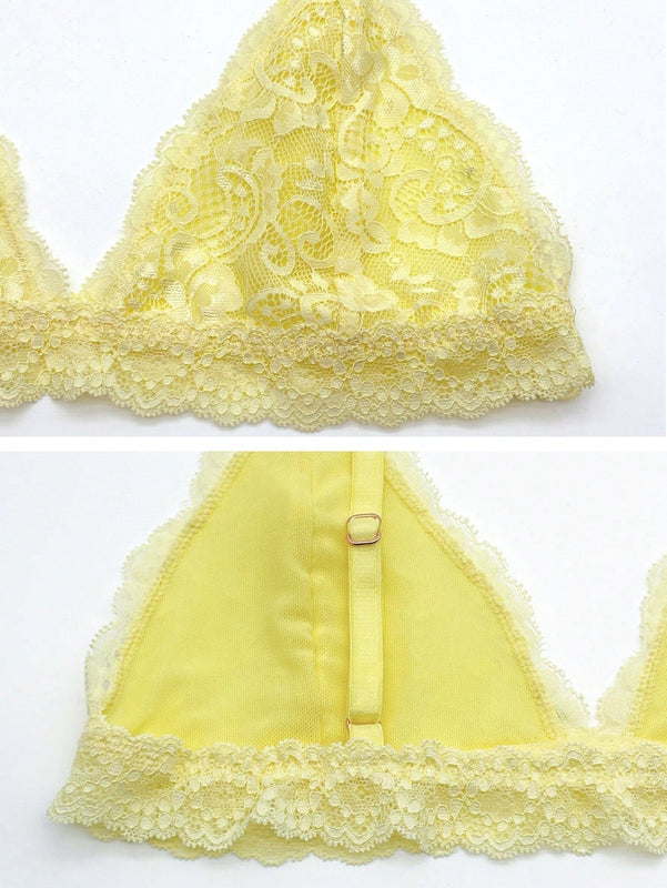 Sujetador floral para mujeres con pequenos senos, ropa interior femenina, sujetador de encaje, top de sujetador amarillo, sujetadores suaves sin costuras para mujeres, copa triangular, lenceria sexy para senos pequenos