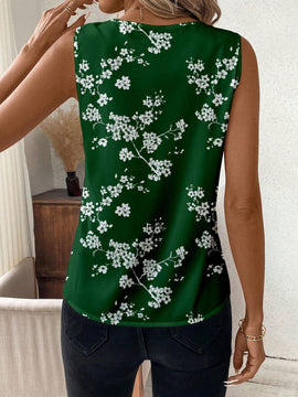 Clasi Camisa informal sin mangas para mujer con escote en V y estampado floral para vacaciones