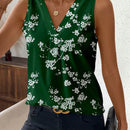 Clasi Camisa informal sin mangas para mujer con escote en V y estampado floral para vacaciones
