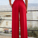 Mujeres pantalones rojos palazzo de pierna ancha con cintura elastica 339