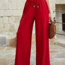 Mujeres pantalones rojos palazzo de pierna ancha con cintura elastica 339