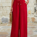 Mujeres pantalones rojos palazzo de pierna ancha con cintura elastica 339