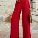Pantalones anchos de pierna ancha color rojo para mujeres con cintura elastica 339