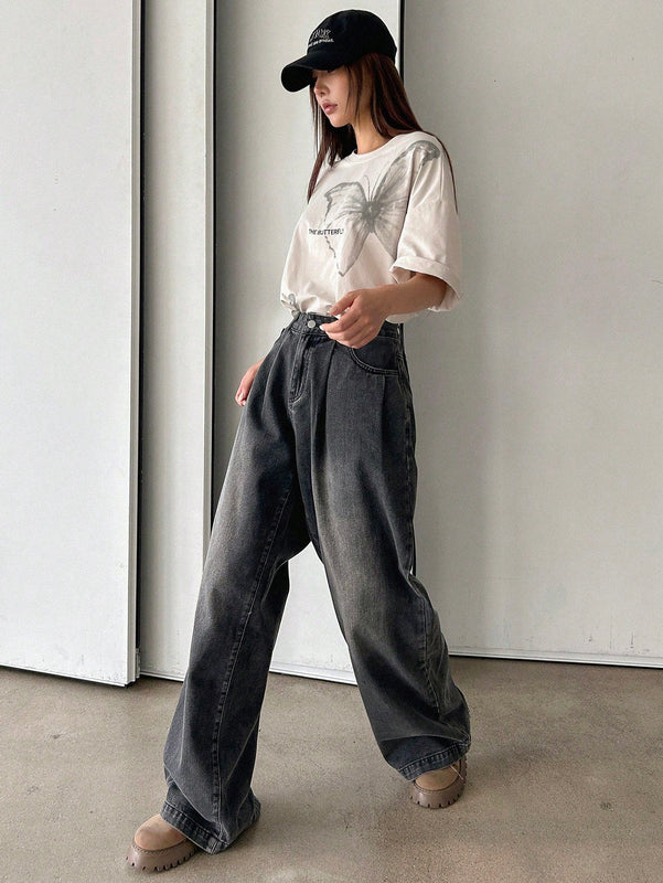 DAZY Jeans casuales de pierna recta para mujer para uso diario