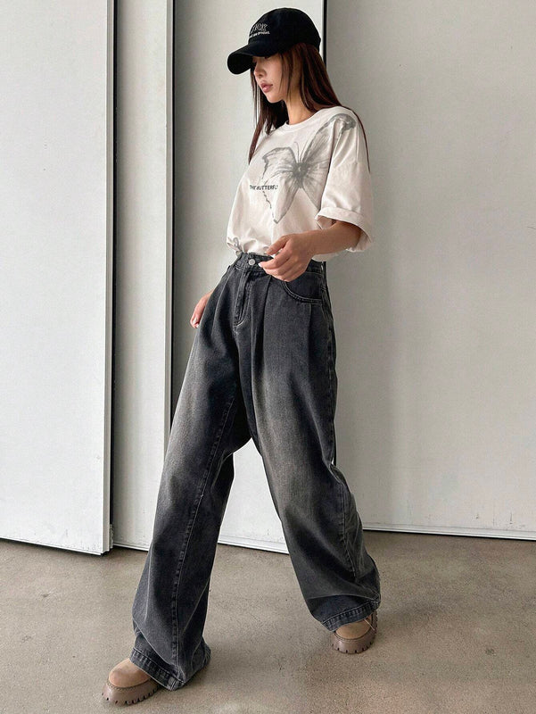 DAZY Jeans casuales de pierna recta para mujer para uso diario