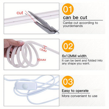Tira de luz LED de neón rosa de 5V de 1m-5m/3,28ft-16,4ft con control de botón de 3 modos, alimentado por USB Luces de cuerda de PVC flexibles para oficina, dormitorio, habitación, salón, decoración de fiesta de juegos, DIY, perfecto para regalos de Navi