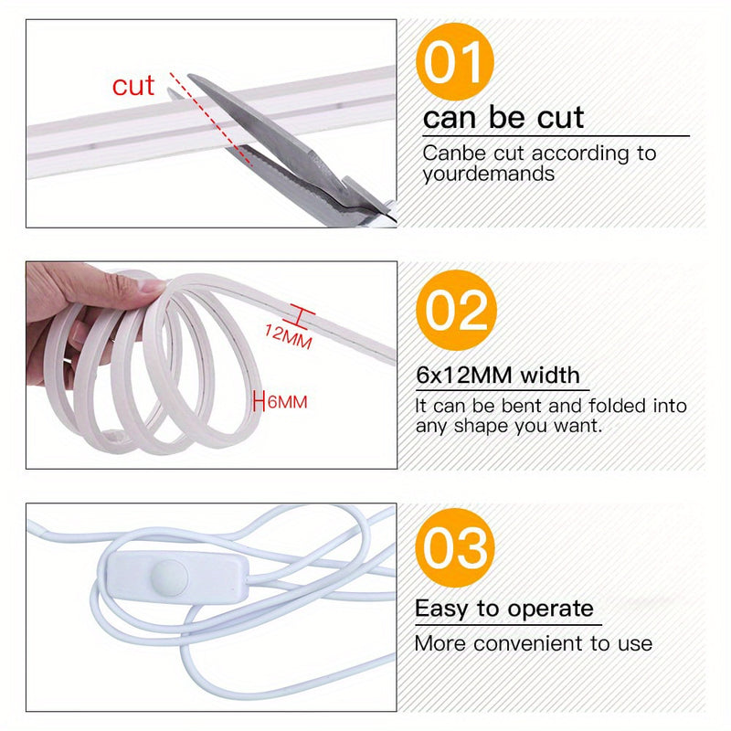 Tira de luz LED de neón rosa de 5V de 1m-5m/3,28ft-16,4ft con control de botón de 3 modos, alimentado por USB Luces de cuerda de PVC flexibles para oficina, dormitorio, habitación, salón, decoración de fiesta de juegos, DIY, perfecto para regalos de Navi
