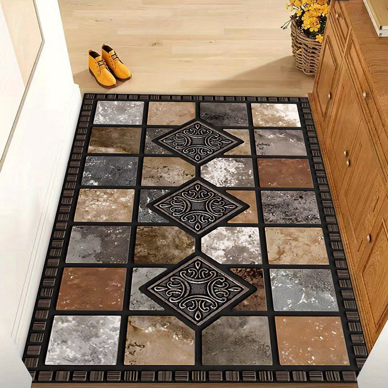 1 alfombra de entrada lavable de poliéster, respaldo de goma, diseño de diamante dorado y piedra roja, ideal para hogar, jardín y sala, disponible en varios tamaños: 19x31, 23.6x35.4, 31x47, 47x62 pulgadas - perfecta para decoración rústica