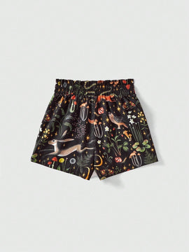 ROMWE Goth Shorts holgados con estampado completo de serpiente y planta para vacaciones en la playa con estilo gotico