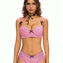 ROMWE Conjunto de lenceria femenina con detalles de encaje en forma de lazo y decoracion de aros