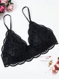 Sosten sexy y comodo de copa triangular de encaje negro para mujer con tirantes delgados