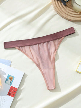 Tanga transpirable de malla con contrastes en bloques de color para mujer