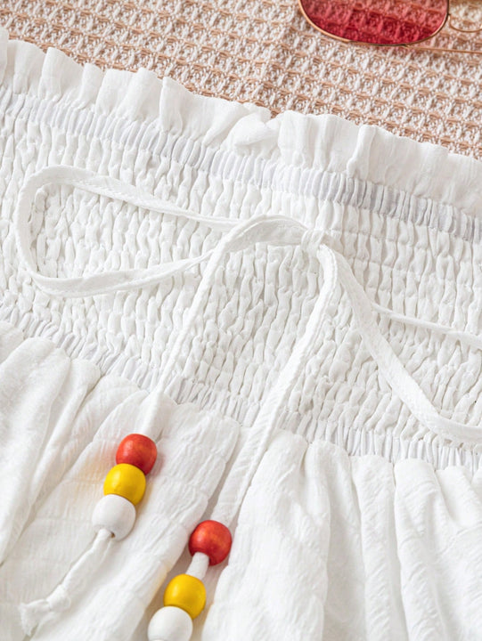 WYWH WYWH Vacaciones Mujeres Ocio Playa Sol Lotus Leaf Capas Blanco A-Line Elastico Cintura Pantalones cortos