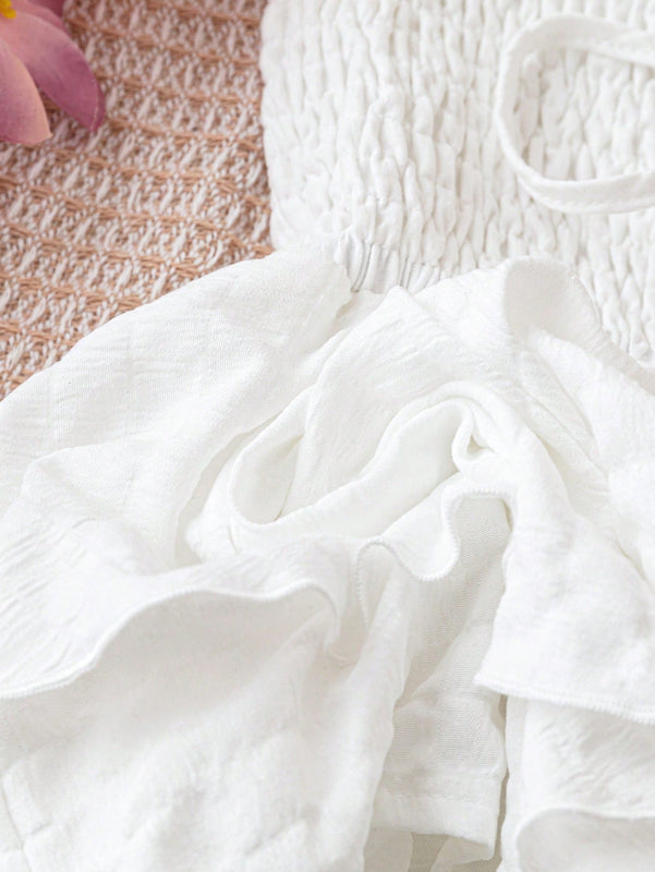 WYWH WYWH Vacaciones Mujeres Ocio Playa Sol Lotus Leaf Capas Blanco A-Line Elastico Cintura Pantalones cortos