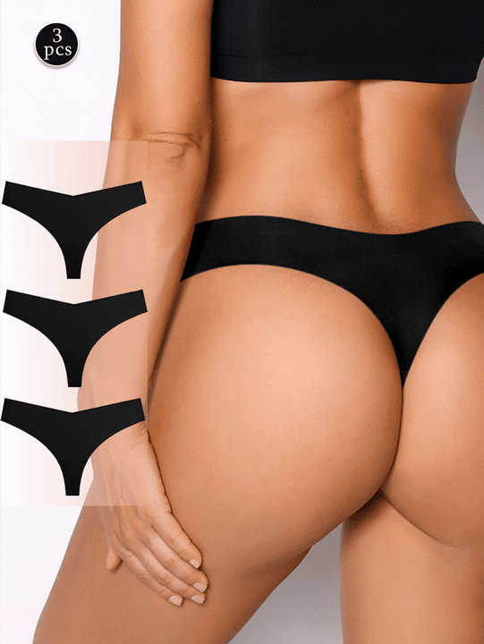 NEW 3 piezas  Bragas solidas de mujer, calzoncillos sin costuras, bragas solidas, corte medio, cintura en V sexy comodo, transpirable, lenceria de mujer de seda de hielo, tanga intimo