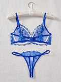 NEW Conjunto de sujetador y panty de malla transparente bordado y sexy para damas, con aro de soporte, 2 piezas