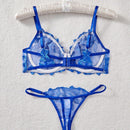 NEW Conjunto de sujetador y panty de malla transparente bordado y sexy para damas, con aro de soporte, 2 piezas