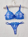 NEW Conjunto de sujetador y panty de malla transparente bordado y sexy para damas, con aro de soporte, 2 piezas