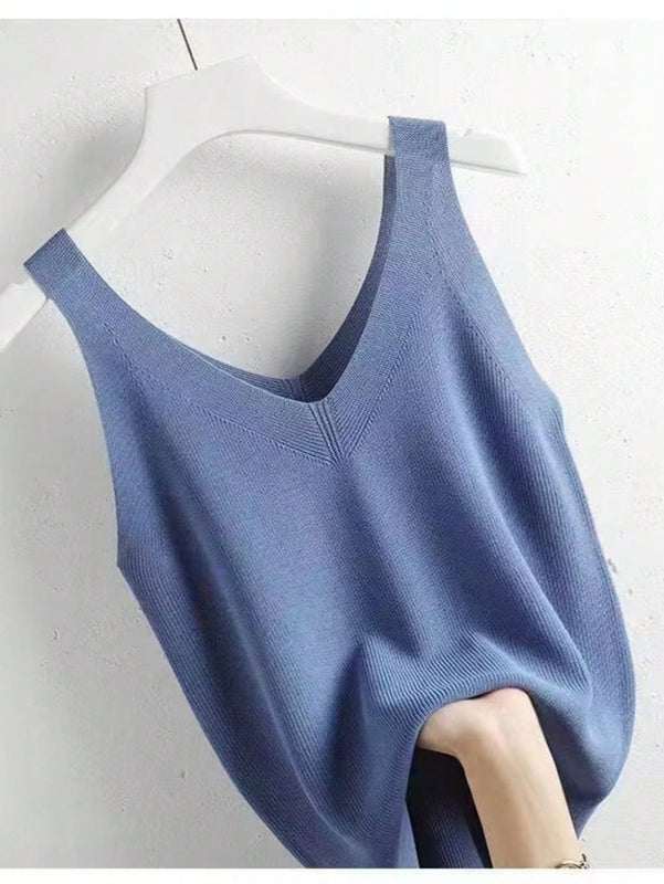 NEW Camiseta de verano de punto para mujeres de estilo sencillo y unicolor para uso diario