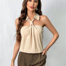 NEW  Prive Camisa ajustada de cuello colgado para mujer, ideal para trabajo diario, citas y vacaciones, estilo Ins de verano