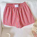 EZwear Shorts de moda rojos a cuadros tejidos para mujer