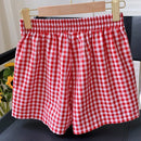 EZwear Shorts de moda rojos a cuadros tejidos para mujer