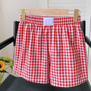 EZwear Shorts de moda rojos a cuadros tejidos para mujer