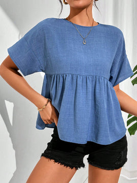 Essnce Camisa de mujer de unicolor, simple, de manga corta