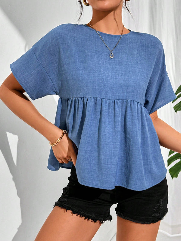 Essnce Camisa de mujer de unicolor, simple, de manga corta