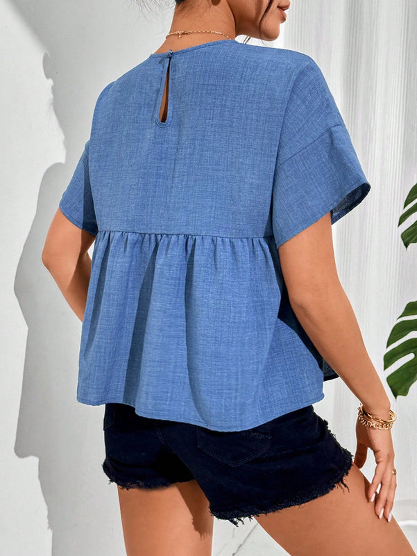 Essnce Camisa de mujer de unicolor, simple, de manga corta