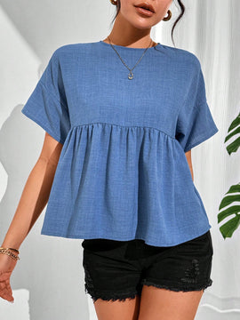 Essnce Camisa de mujer de unicolor, simple, de manga corta