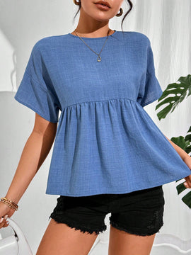 Essnce Camisa de mujer de unicolor, simple, de manga corta