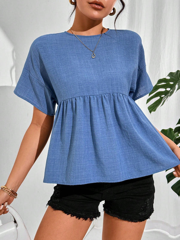 Essnce Camisa de mujer de unicolor, simple, de manga corta