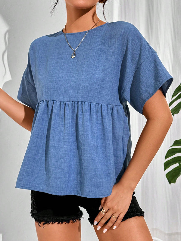 Essnce Camisa de mujer de unicolor, simple, de manga corta
