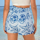 Essnce Shorts de flores azules y blancas para mujeres con estilo de vacaciones en la playa de primavera/verano 2024