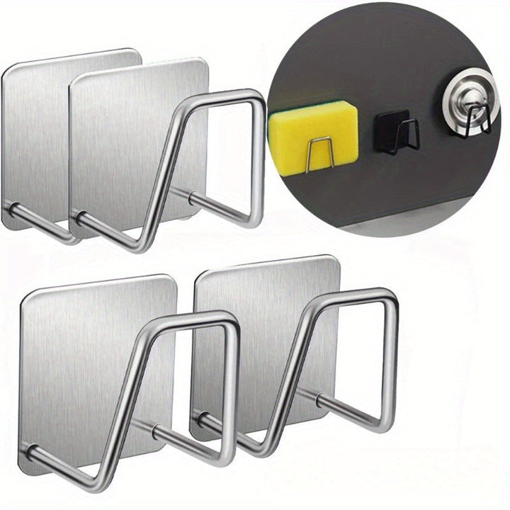 Juego de Organizadores de Cocina y Baño de Acero Inoxidable - 2/4/6 piezas, Incluye Rejilla de Desagüe para Fregadero y Soporte para Esponja con Ganchos para Suministros de Limpieza, Acabado Pulido, Diseño Montado en la Pared, Ideal para Navidad