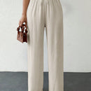Tall pantalones casuales para mujer de algodon con nudo y unicolor y tiro alto