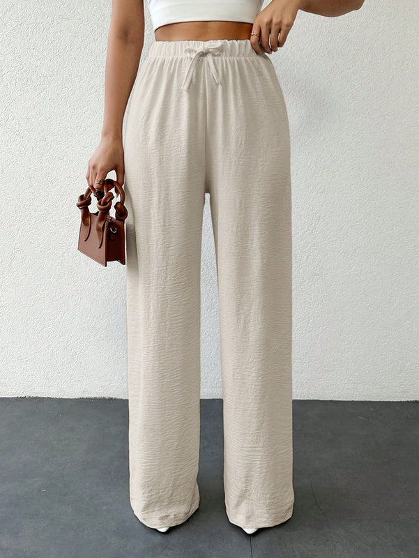 Tall pantalones casuales para mujer de algodon con nudo y unicolor y tiro alto