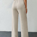 Tall pantalones casuales para mujer de algodon con nudo y unicolor y tiro alto