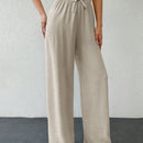 Tall pantalones casuales para mujer de algodon con nudo y unicolor y tiro alto