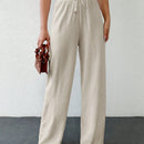 Tall pantalones casuales para mujer de algodon con nudo y unicolor y tiro alto