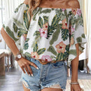VCAY Camisa floja elegante con estampado floral y hombros descubiertos