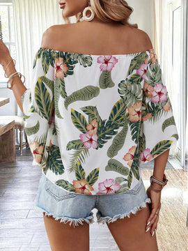 VCAY Camisa floja elegante con estampado floral y hombros descubiertos