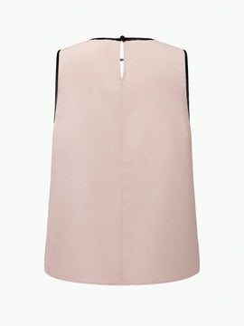 MOTF Classy Blusa sin mangas con detalle de orificio en el cuello, ribete de contraste y pliegues plegados