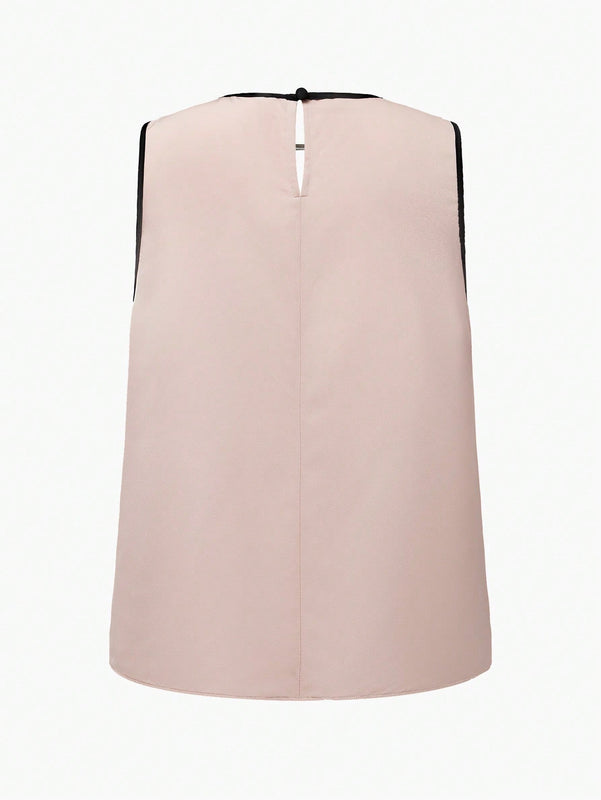 MOTF Classy Blusa sin mangas con detalle de orificio en el cuello, ribete de contraste y pliegues plegados