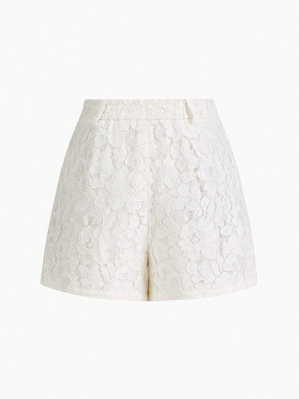 MOTF PREMIUM SHORTS SOLIDOS DE ENCAJE CON BOLSILLO INCLINADO