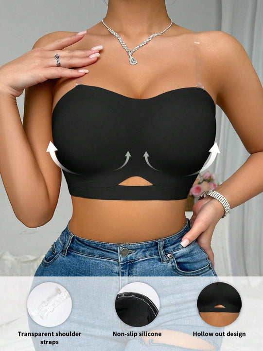 Sujetador Bandeau inalambrico sin costuras antideslizante sin tirantes Push-Up sin costuras para mujeres, pieza unica