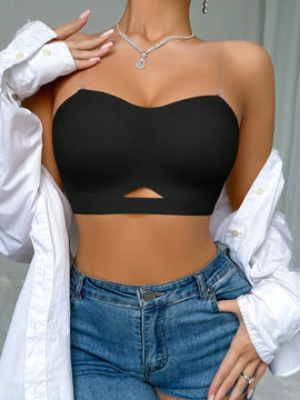 Sujetador Bandeau inalambrico sin costuras antideslizante sin tirantes Push-Up sin costuras para mujeres, pieza unica