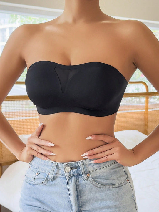 NEW Sujetador sin costuras y sin tirantes para mujer, sexy sujetador bandeau de malla calado con correas de hombro transparentes
