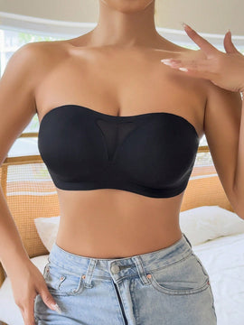 NEW Sujetador sin costuras y sin tirantes para mujer, sexy sujetador bandeau de malla calado con correas de hombro transparentes